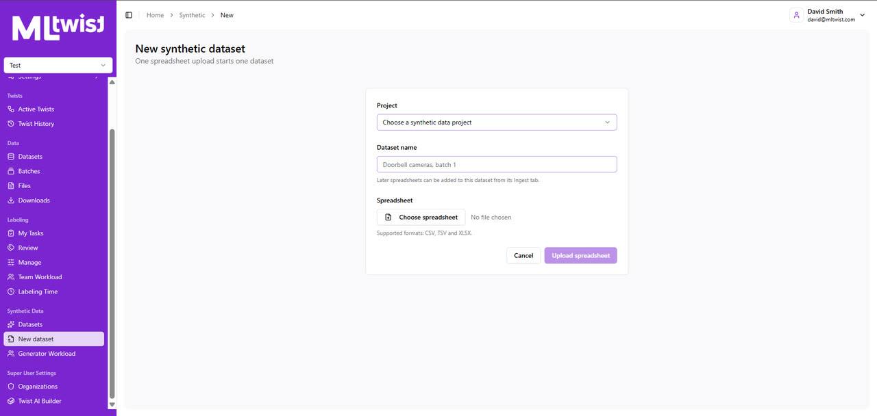 Creating a new synthetic dataset from a spreadsheet in MLtwist